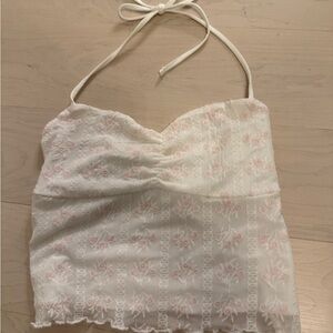 Garage Pink and White Floral Halter Tie Top- Size XS